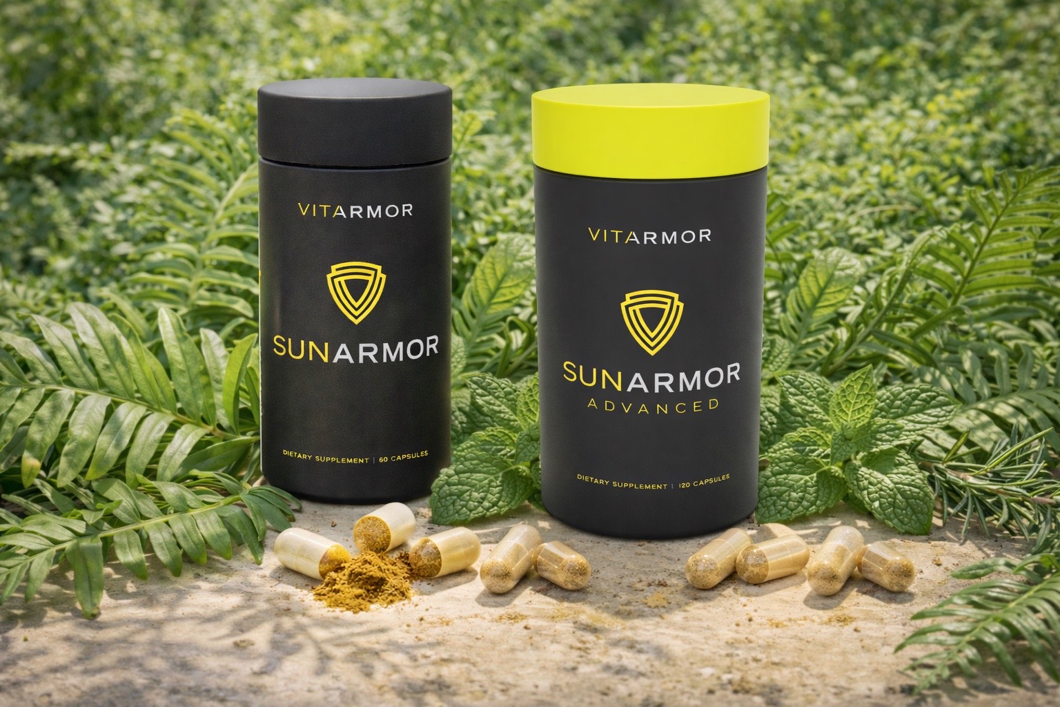 VitaArmor SunArmor products among green ferns
